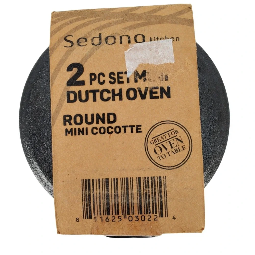 Sedona Kitchen 2 Pc Set Mini Dutch Oven Round Cast Iron Cocotte Black Handles